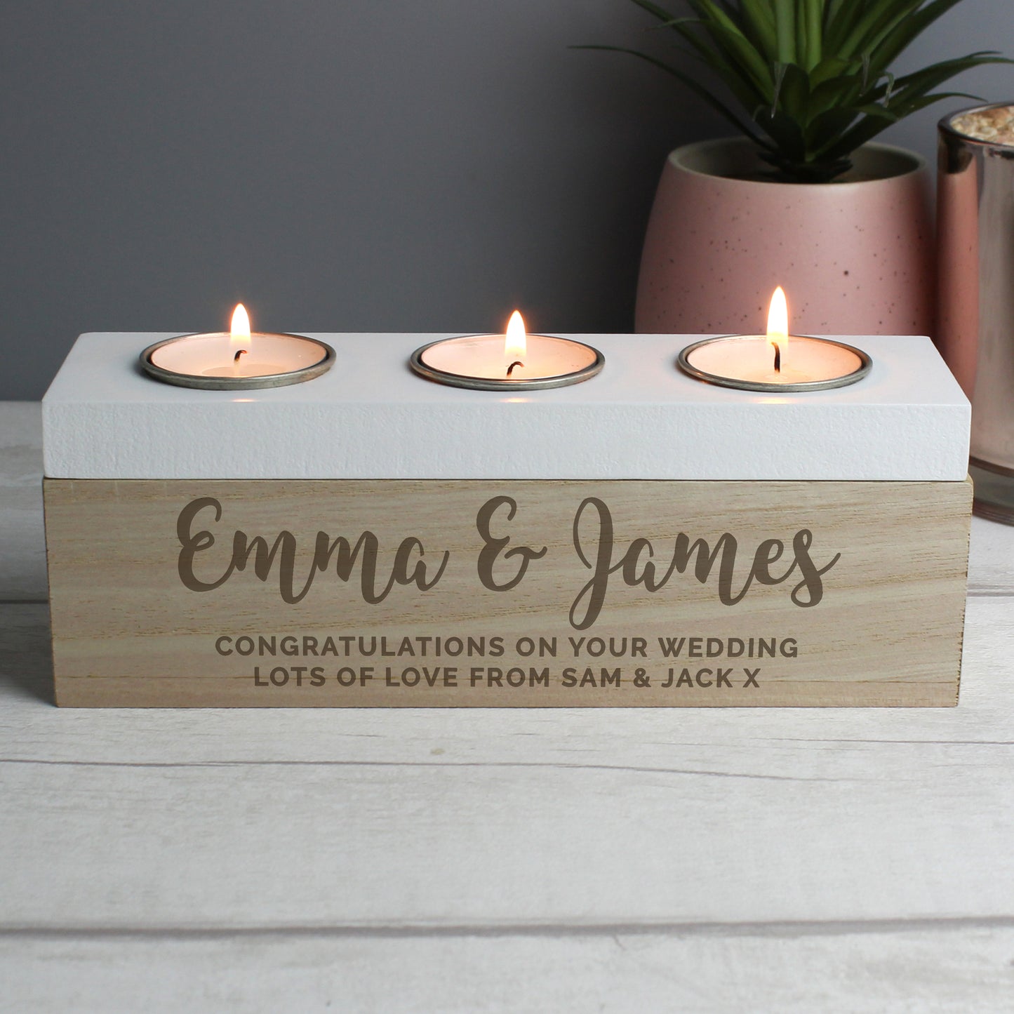 Personalised Married Couple Triple Tea Light Box