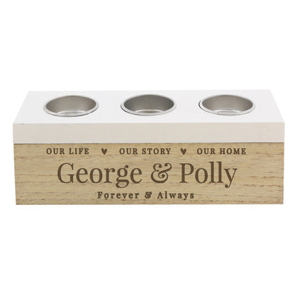 Personalised Our Life, Story & Home Triple Tea Light Box