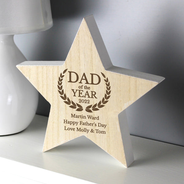 Personalised Dad of the Year White Wooden Star