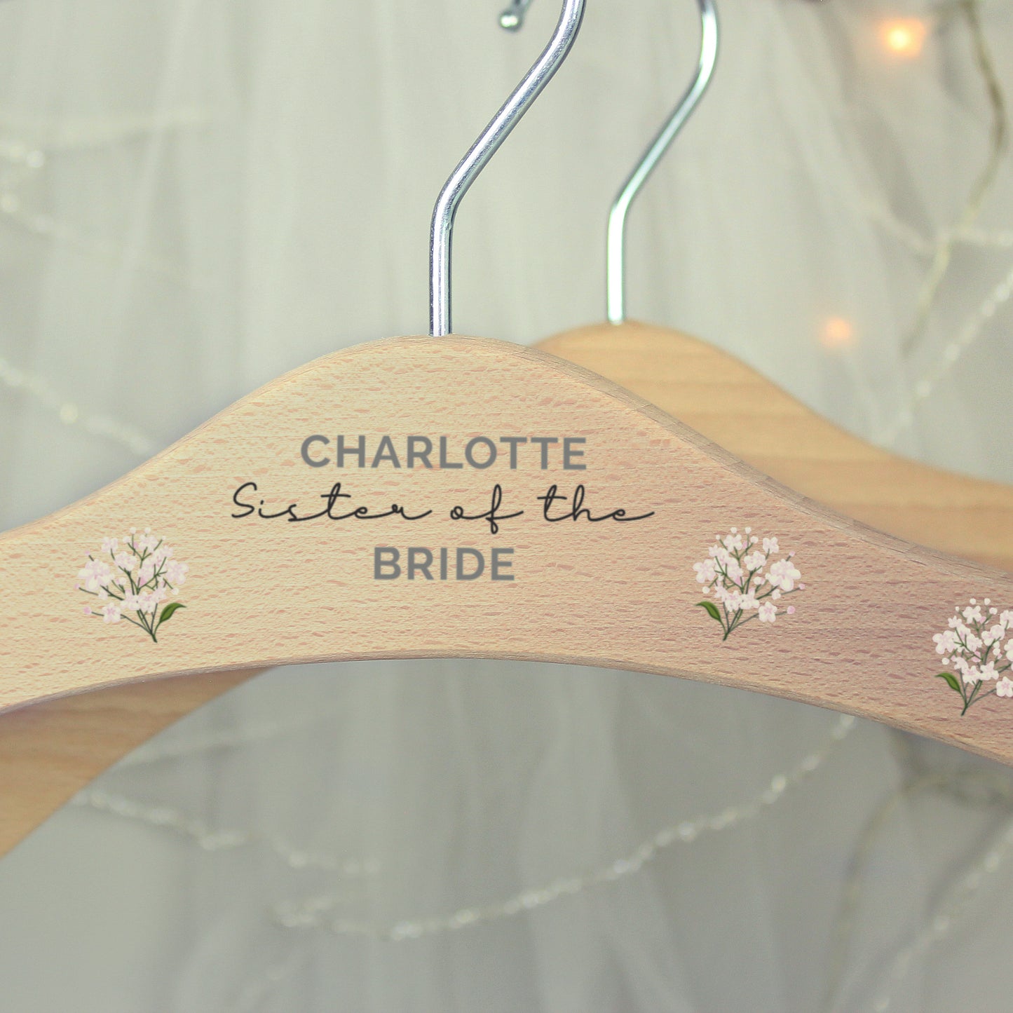 Personalised White Floral Wooden Hanger