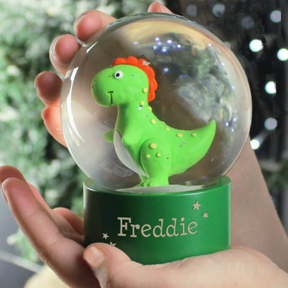 Personalised Name Only Dinosaur Glitter Snow Globe