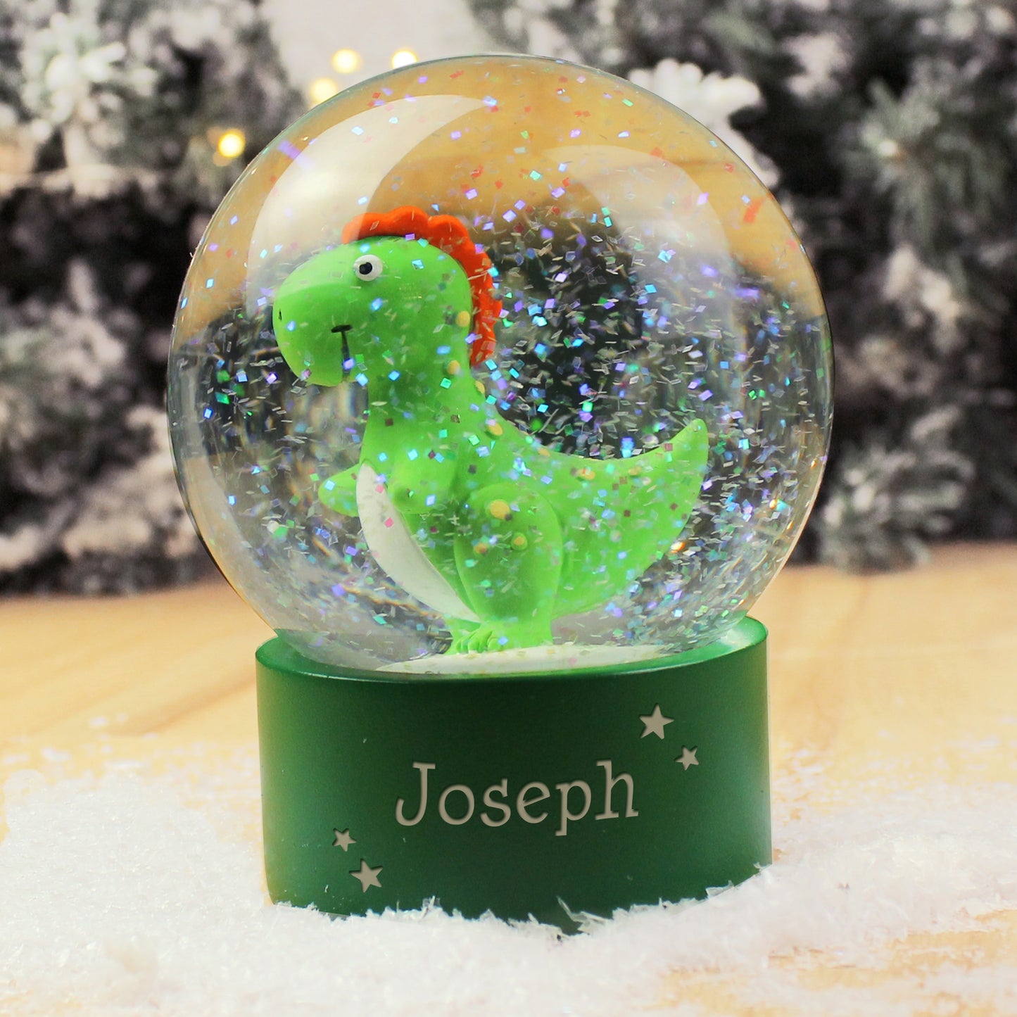 Personalised Name Only Dinosaur Glitter Snow Globe