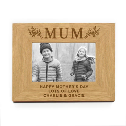 Personalised Floral Mum 4x6 Oak Finish Photo Frame