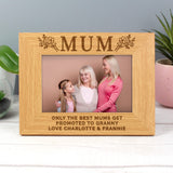 Personalised Floral Mum 4x6 Oak Finish Photo Frame