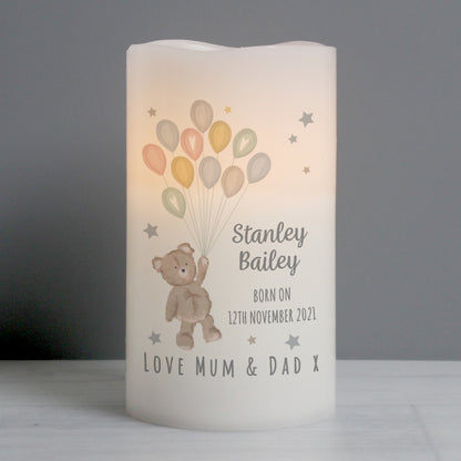 Personalised Teddy & Balloons Nightlight LED Candle