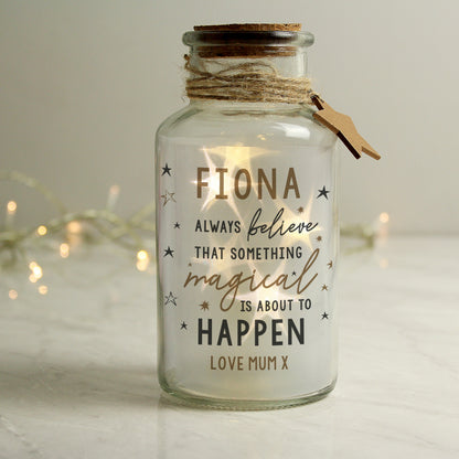 Personalised Magical Things Happen LED Glass Jar