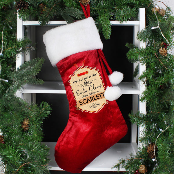 Personalised Special Delivery Luxury Red Stocking