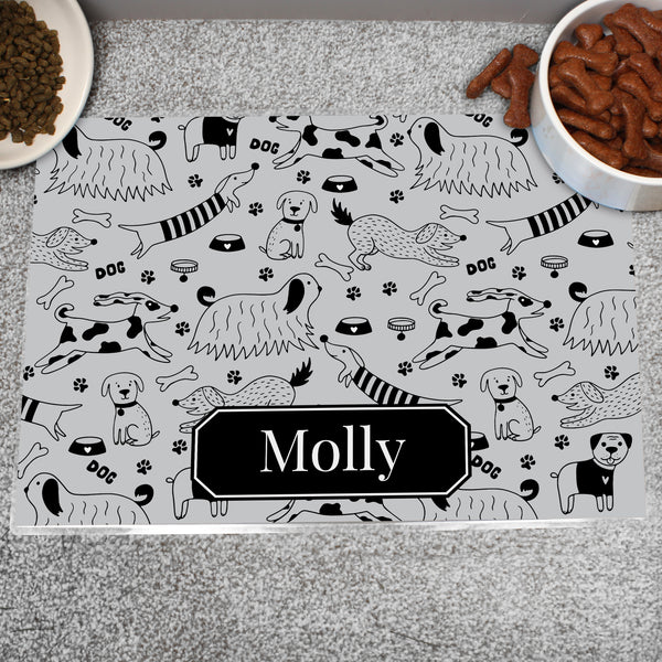 Personalised Dog Print Pet Bowl Mat