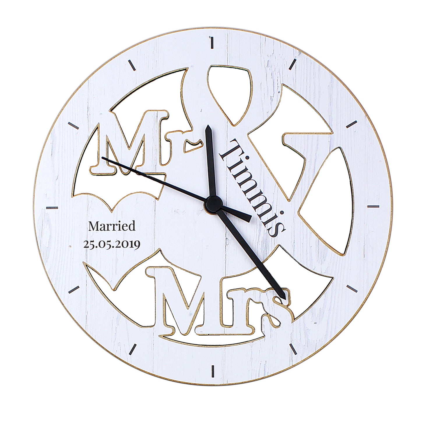 Personalised Mr & Mrs Shape Wooden Clock