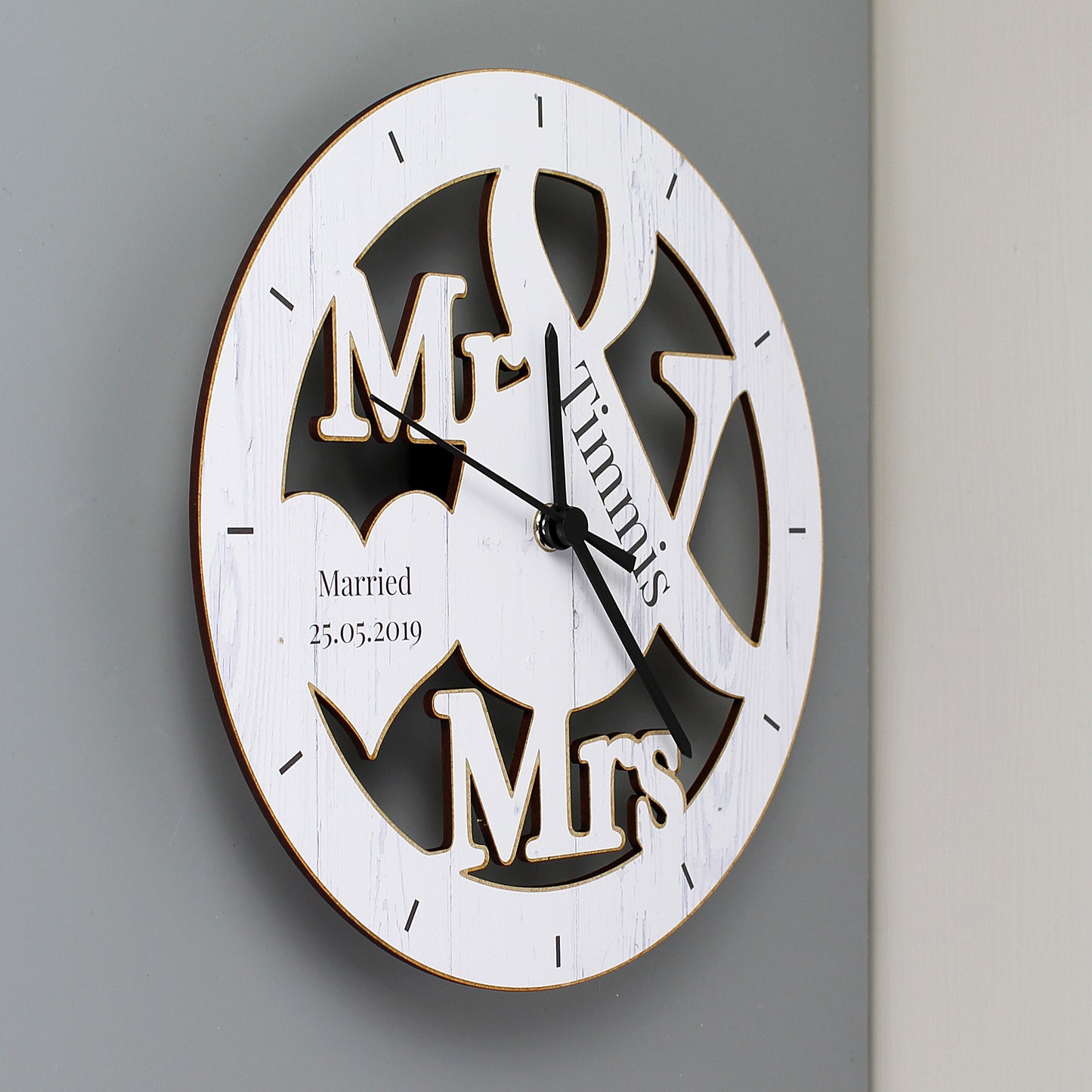 Personalised Mr & Mrs Shape Wooden Clock