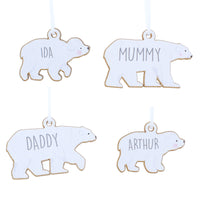 Personalised Set of Four Polar Bear Family Wooden Hanging Decorations