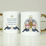 Personalised Queens Commemorative Union Jack Gold Handle Mug