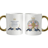 Personalised Queens Commemorative Union Jack Gold Handle Mug