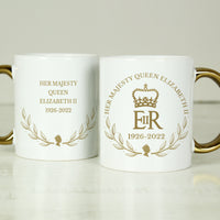 Personalised Queens Commemorative Wreath Gold Handle Mug