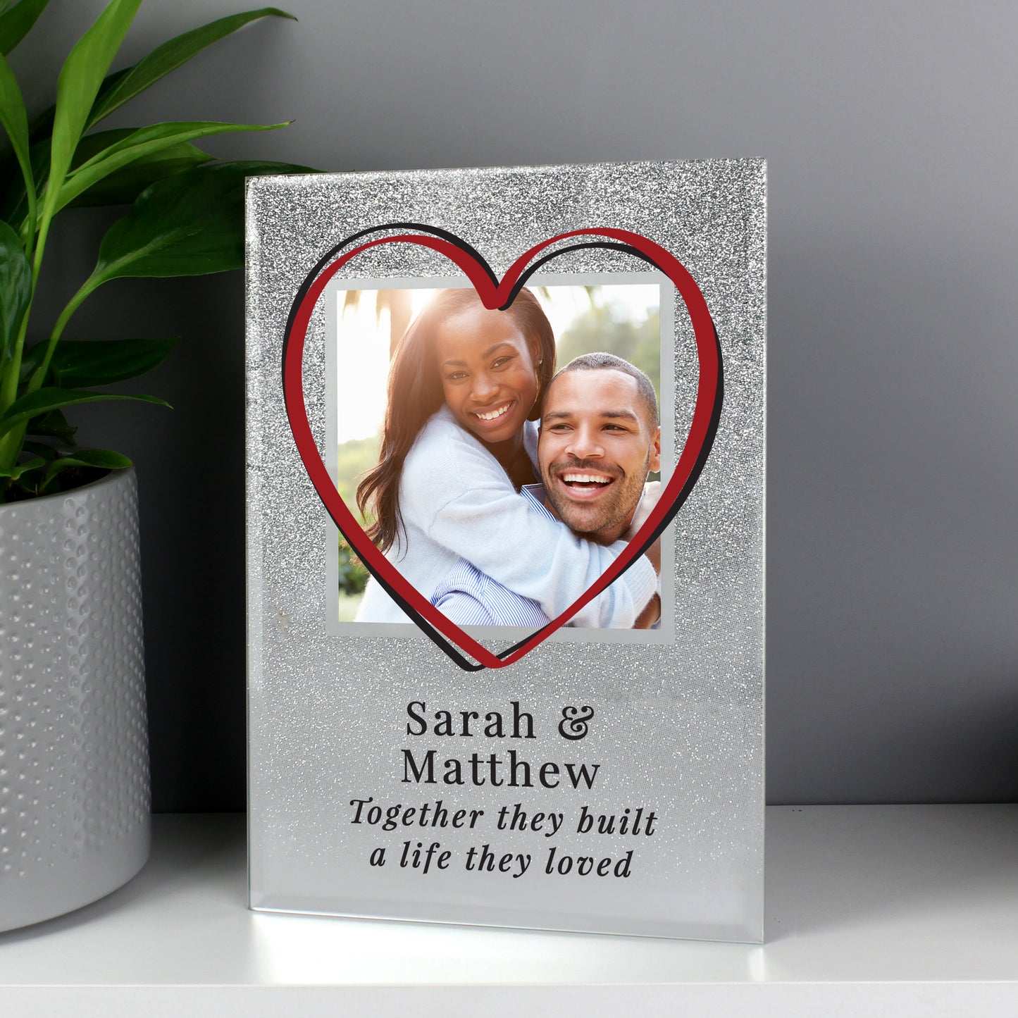 Personalised Heart 4x4 Glitter Glass Photo Frame