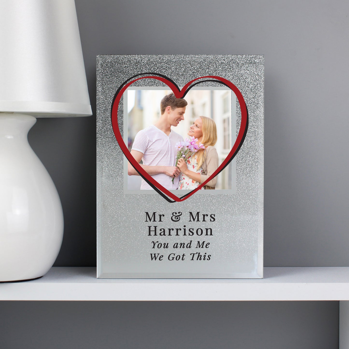 Personalised Heart 4x4 Glitter Glass Photo Frame