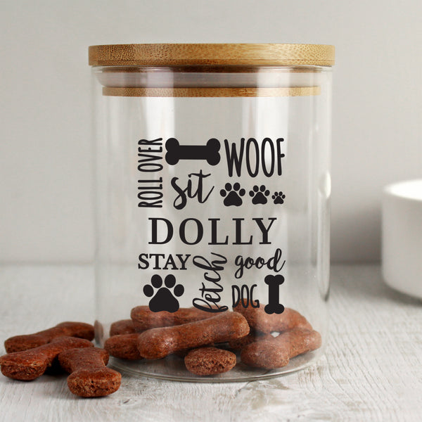 Personalised Glass Dog Treat Jar with Bamboo Lid