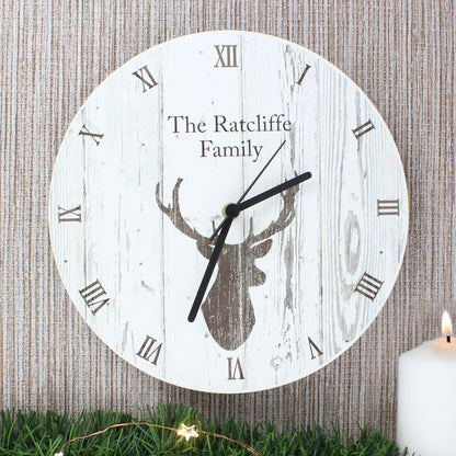 Personalised Highland Stag Shabby Chic Wooden Clock