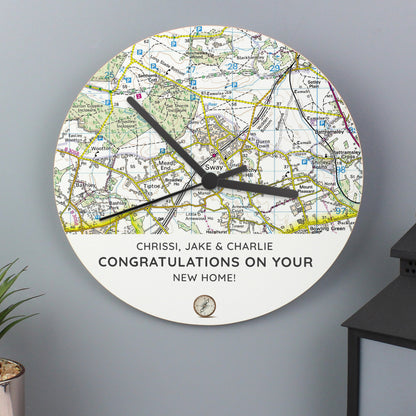 Personalised Present Day Map Compass Wooden Clock