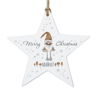 Personalised Scandinavian Christmas Gnome Wooden Star Decoration