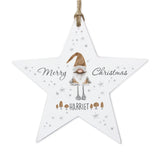 Personalised Scandinavian Christmas Gnome Wooden Star Decoration