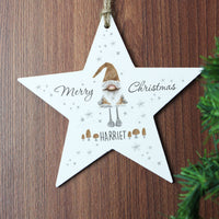 Personalised Scandinavian Christmas Gnome Wooden Star Decoration