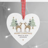 Personalised Reindeer Couple Wooden Heart Decoration