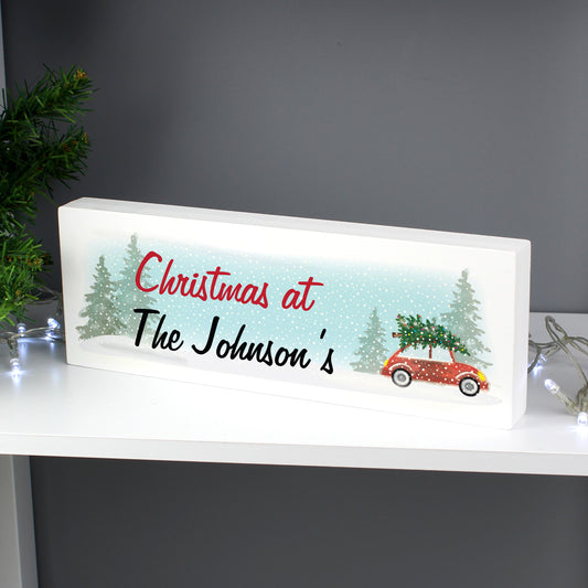 Personalised Driving Home For Christmas Wooden Scene