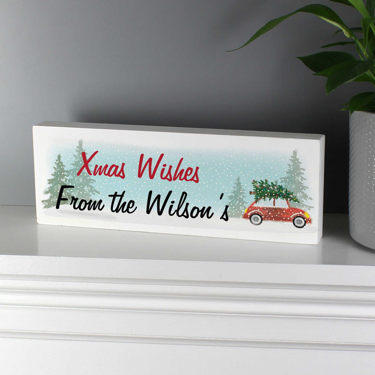 Personalised Driving Home For Christmas Wooden Scene