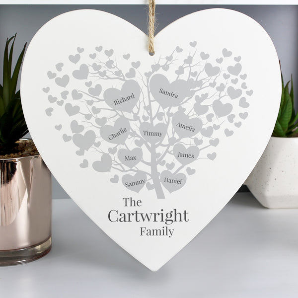 Personalised Family Tree Large Wooden Heart