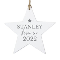 Personalised Born In Wooden Star Decoration