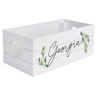 Personalised Name Only Botanical White Wooden Crate