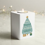 Personalised Christmas Tree White Wooden Tea light Holder