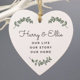 Personalised Botanical Wooden Heart Decoration