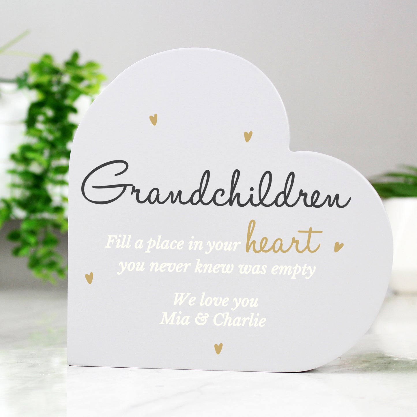 Personalised Grandchildren Free Standing Heart Ornament