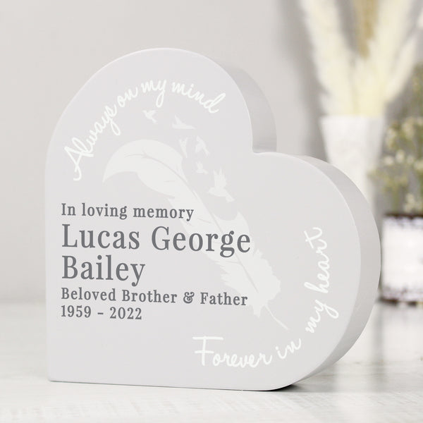 Personalised Feather Free Standing Heart Ornament