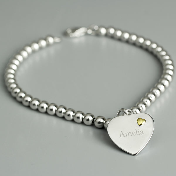 Personalised Sterling Silver and 9ct Gold Heart Bracelet