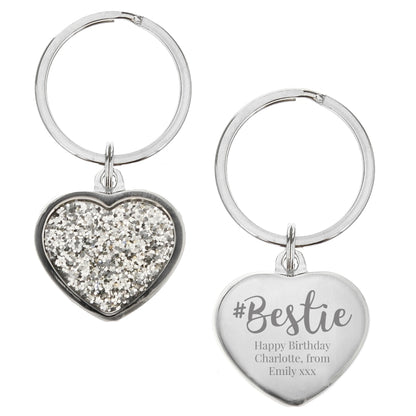 Personalised #Bestie Diamante Heart Keyring