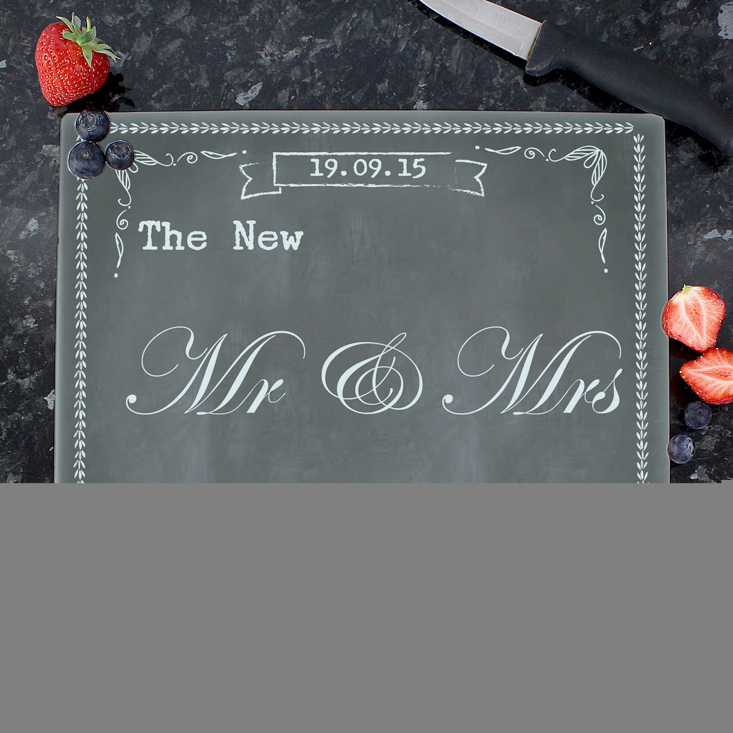 Personalised Family Chalk Glass Chopping Board/Worktop Saver