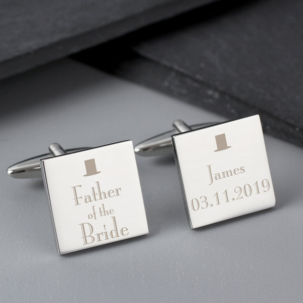 Personalised Decorative Wedding Father of the Bride Square Cufflinks