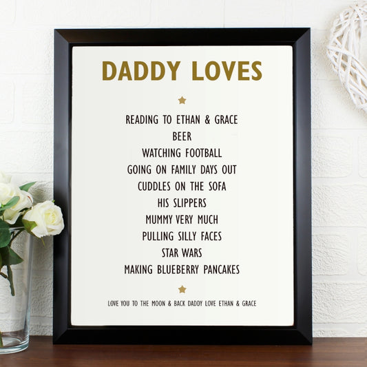 Personalised List of Love Black Framed Poster Print