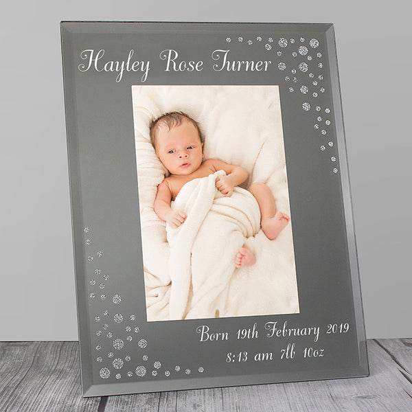 Personalised Any Message Diamante 4x6 Portrait Glass Photo Frame