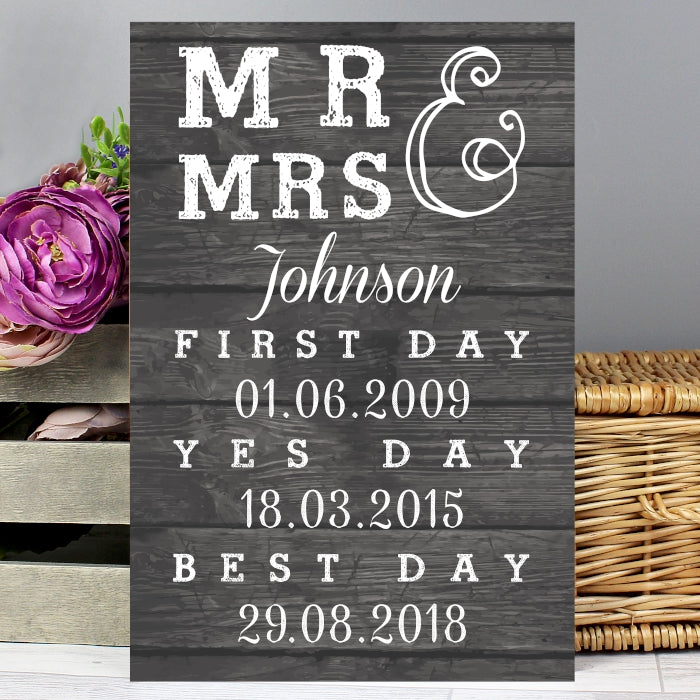 Personalised Mr & Mrs, First Day, Yes Day & Best Day Metal Sign