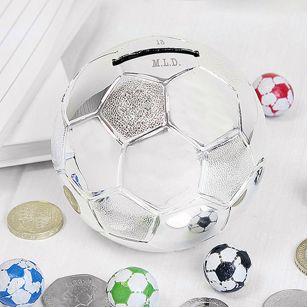 Personalised Silver Plated Football Money Box