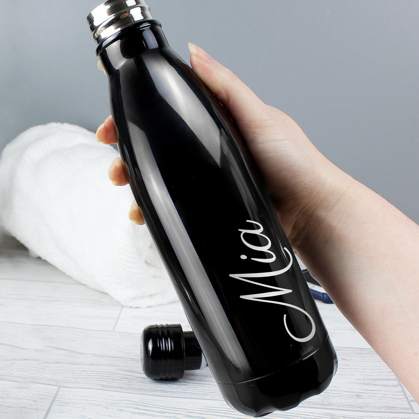 Personalised Black Metal Insulated Drinks Bottle