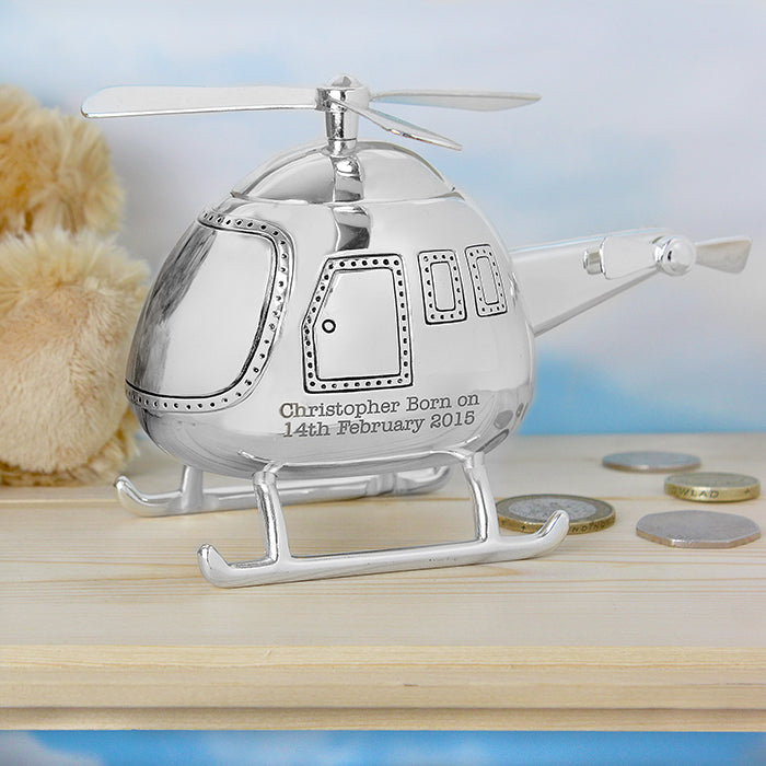 Personalised Silver Plated Helicopter Money Box