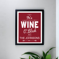 Personalised Wine O'Clock Black Framed Print