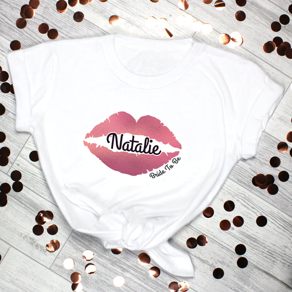 Personalised Rose Gold Lips Hen Party T-Shirt