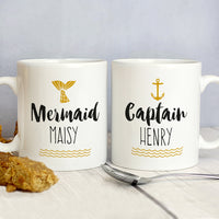 Personalised Mermaid and Captain Mug Set