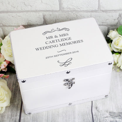 Personalised Antique Scroll White Leatherette Keepsake Box